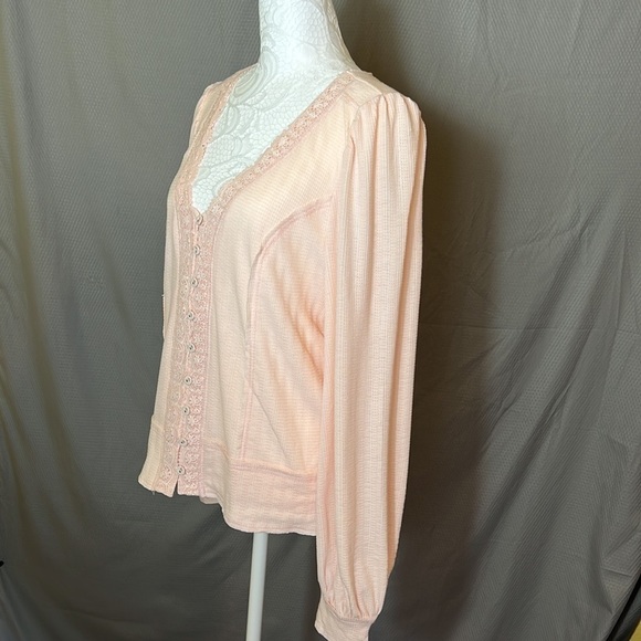 American Rag Light Pink Flag Button Top with Lace Detail - Size Large, NWT - Picture 5 of 9